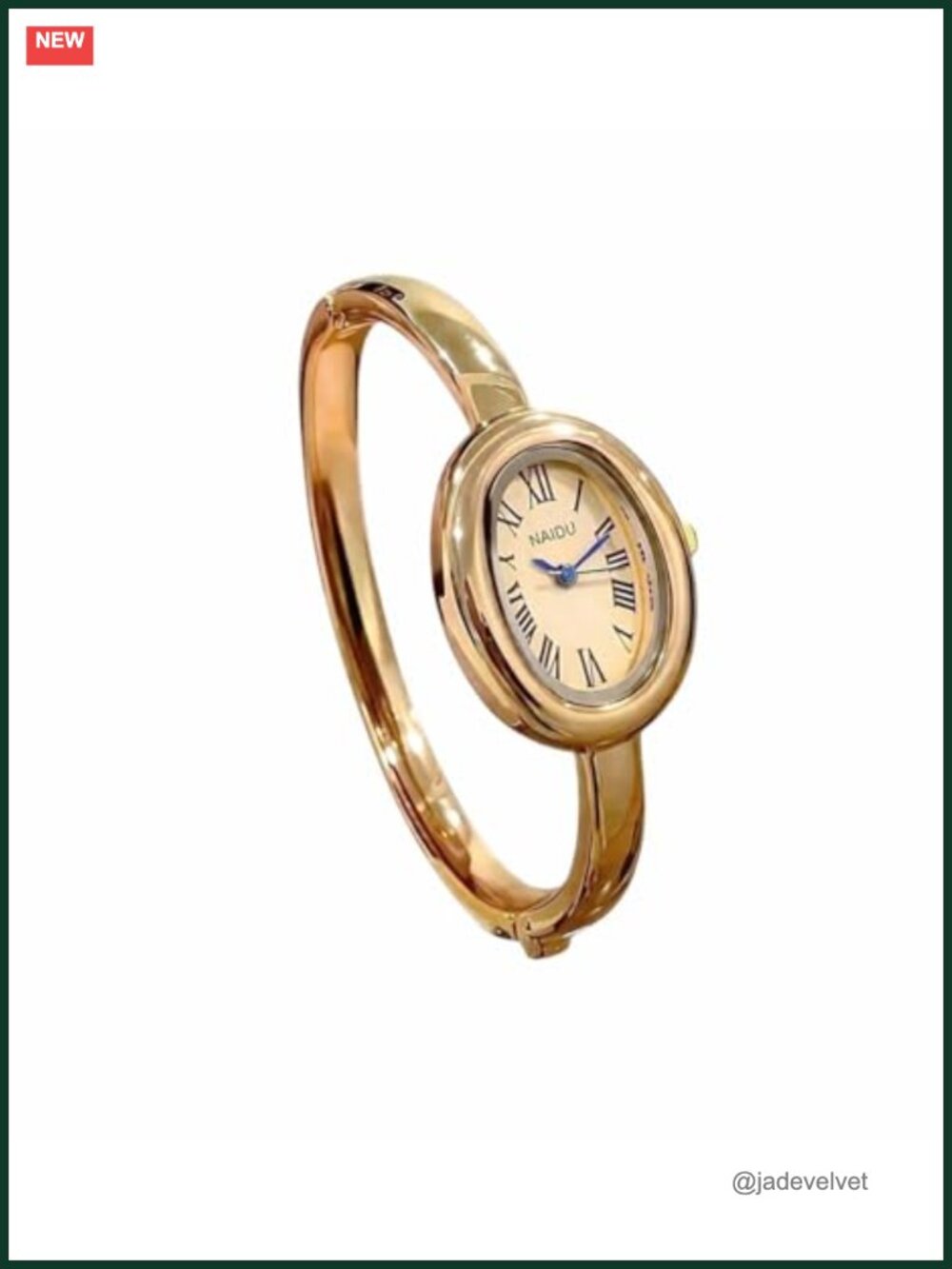 Gold Tone Bangle Bracelet Watch Oval Dial Roman Numeral Elegant